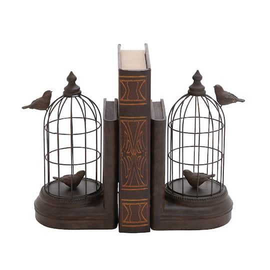 Black Metal Farmhouse Birdcage Bookends Set